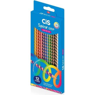 Imagem de Lápis de Cor CIS Spiro Grip – Estojo com 12 Cores – Corpo em Madeira com Entalhe Espiral – Mina Macia de 3mm – Cores Vib
