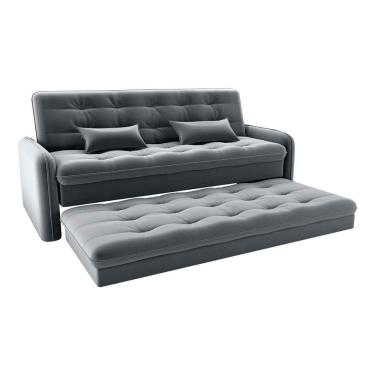 Imagem de Sofá Cama Reclinável 3 Lugares Casal Com Bicama Auxiliar Madalena Matrix Veludo Cinza
