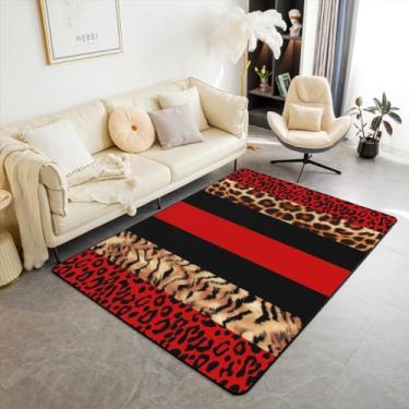 Imagem de Feelyou Tapetes de sala de estar com estampa de pele de leopardo para crianças, meninos, meninas, tapete decorativo de safári, tapete decorativo zebra 3x5 animais vermelho preto