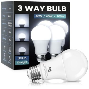 Imagem de TJOY Lâmpadas de 3 vias 40 60 100 equivalentes à luz do dia branca 5000K, padrão A19 lâmpadas de três vias base média E26, economia de energia de 4/8/12 W, certificação UL para lâmpada de chão