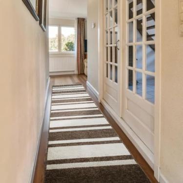 Imagem de 2 Tapete Porta Passadeira Antiderrapante 66x200 Oa Dt Rg Vr (RG BEGE CORREDOR Marfim Marrom - Listras Listrado)