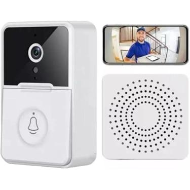 Imagem de Campainha C/Camera Wifi Sem Fio Inteligente Interfone Audio Branca