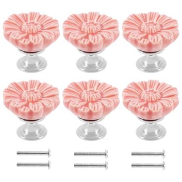 Imagem de UYEXM 6 puxadores de gaveta de cômoda de cerâmica decorativos, puxadores de cerâmica, puxadores de gaveta de flores elegantes, capas de puxador de armário vintage, puxadores de móveis com parafusos
