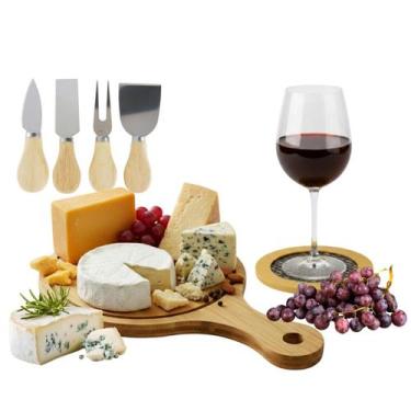 Imagem de Jogo Tábua Petisqueira Bambu Com Utensílios Kit Descanso de Copo Redon