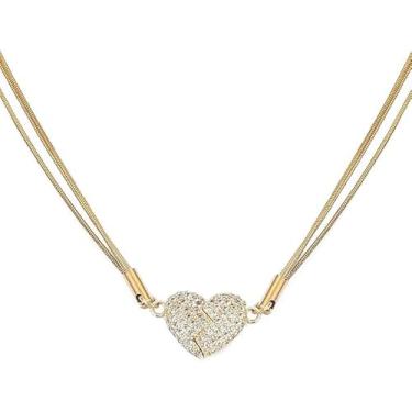 Imagem de HS VALUES Colar de coração infinito - pingente de coração de amor com infinito - colar feminino - ouro rosa e tom de ródio com acabamento em cristais brancos - colar para entes queridos (38 cm