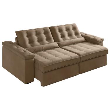 Imagem de Sofá Retrátil E Reclinável 3 Lugares 2,12m Veludo Ilhéus Bege Castor