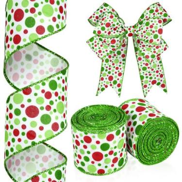 Imagem de Fita de Natal Hanaive, 2 rolos, 20 jardas, bolinhas, 6,5 cm