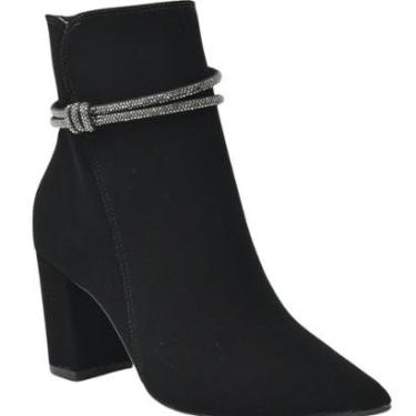 Imagem de Bota Salto Bloco Bico Fino Nobuck Strass Tendência Moda 032-005 Via Marte Preto-Feminino