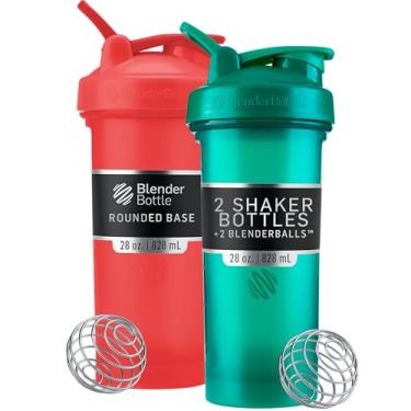 Imagem de Garrafa misturadora clássica V2 perfeita para shakes de proteína e pré-treino, 793 g (pacote com 2), vermelho, verde