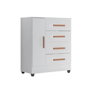 Imagem de Comoda 04 Gavetas 01  Porta Lite com Pés - Branco Móveis Leão