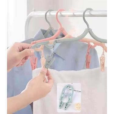 Imagem de 3 cabides dobráveis com clipes – cabides de camisa com clipes de meias que economizam espaço para viagem, organizadores de armário de plástico (azul)