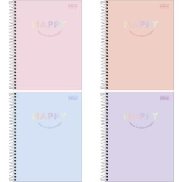 Imagem de Caderno 10X1 Capa Dura Colegial HAPPY 160 Folhas - Pacote com 4 - Tili