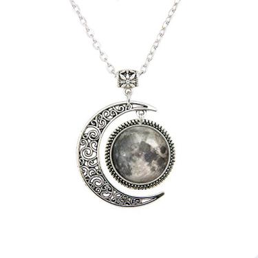 Imagem de Linda estação DIY colar de lua cheia pingente de imagem espacial pingente de lua cheia joias de lua cheia colar crescente presentes, Metal Vidro