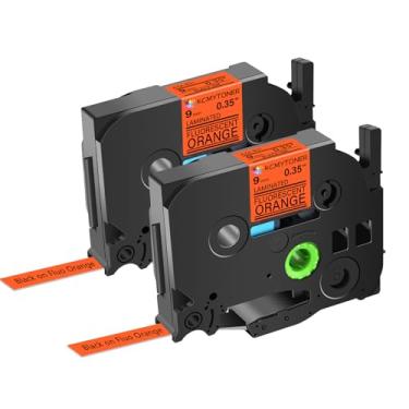 Imagem de KCMYTONER Pacote com 2 fitas adesivas compatíveis com Ptouch TZe-B21 TZ-B21 TZe TZ 9 mm 0,35 polegadas laminada preta em laranja fluo para PT-9700PC PT-1880 PT-1230PC PT-1280 PT-1800 PT-1830