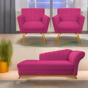 Imagem de Kit Diva Recamier Vanessa 185Cm Lado Esquerdo E 02 Poltronas Laura Suede Cor Pink