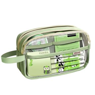 Imagem de Estojo de lápis transparente de tela de grande capacidade, cor verde