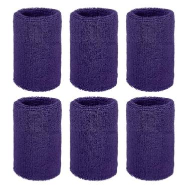 Imagem de YELARXI Pulseiras de suor, pulseiras para esportes de suor 10 x 7,6 cm, pacote com 6 e violeta para (tênis/basquetebol/futebol/corrida/malhar/homens e mulheres)