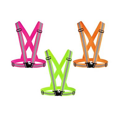 Imagem de Colete refletivo de corrida Awnuuw pacote com 3, coletes de segurança ajustáveis altamente visíveis tiras refletivas para corrida noturna, ciclismo ao ar livre, motocicleta, passeio com cães (rosa, verde, laranja)