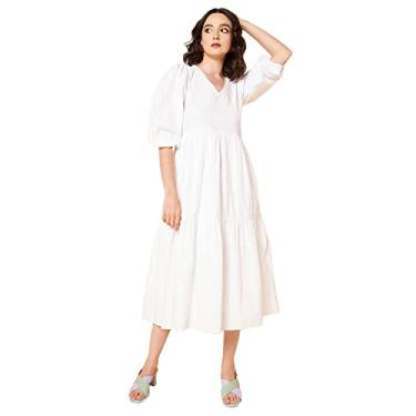 Imagem de HIGH STAR Vestido maxi feminino plissado de algodão, Branco, G