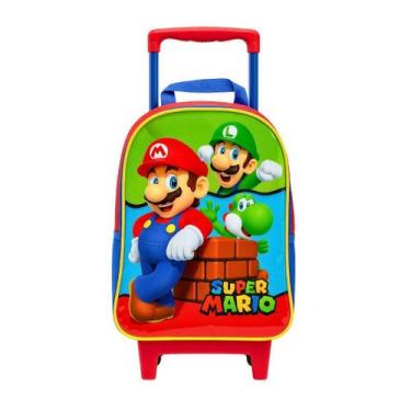 Imagem de Mochila Mario Bross Luigi Com Rodinhas Vermelho Luxcel