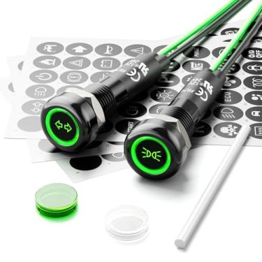 Imagem de FILN Luzes LED de 8 mm 12-24 V para carro, pequenas luzes LED para interior de carro, lâmpada de sinalização à prova d'água, painel piloto, luz direcional, caminhão, barco com fio (2 peças, verde)