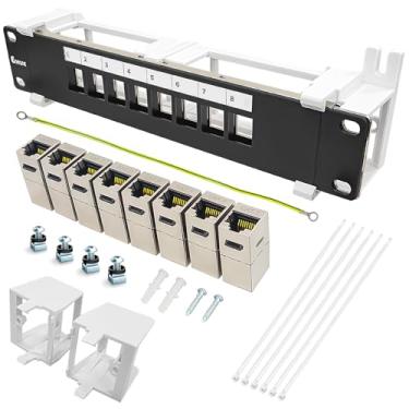 Imagem de Enmane Painel de remendo Keystone em branco de 8 portas, montagem na parede, 25,4 cm com suporte 89D Ethernet Patch Panel (CAT7)