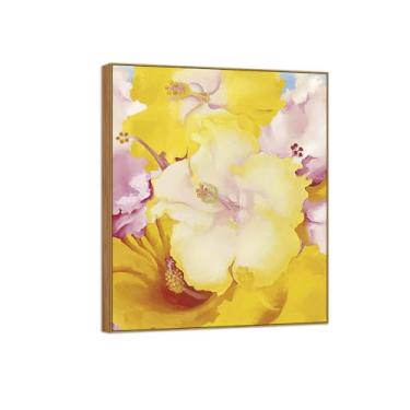 Imagem de BMZFYBS Georgia O'Keeffe Famosa impressão em tela de arte de parede pronta para pendurar - hibisco-quadro de madeira para decoração de sala de estar 30 x 35 cm 12 x 13 pol