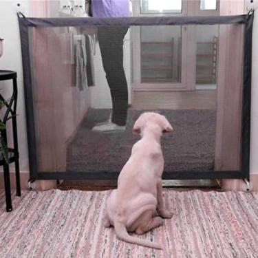 Imagem de Tela Grade Protetora Para Bebes e Pets - Nylon Preta Com 4 Ganchos Auto Colantes -182cm x 76 cm