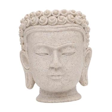 Imagem de Fenteer Vaso de flores em formato de cabeça de Buda, estatueta decorativa para plantas, ideal para decoração de jardim, mesa ou como peça central, Altura 10.6 Cm