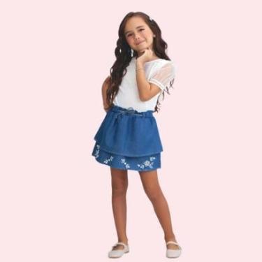 Imagem de CONJUNTO INFANTIL BLUSA TULE SAIA-SHORT JEANS BORD PARAÍSO-Feminino