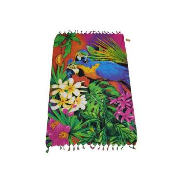 Imagem de Canga de praia Arara/ Tucano em poliéster - Corpo Dourado Moda Praia, 