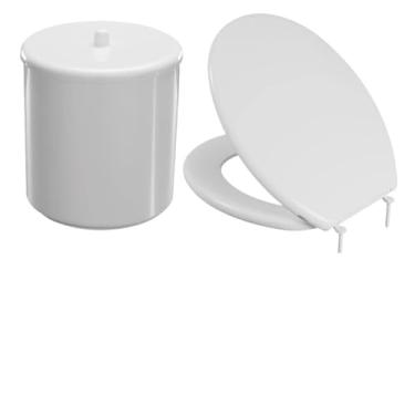 Imagem de Assento Vaso Sanitário Almofadado Slim Branco + Lixeira Branca 6L Redondo Com Tampa
