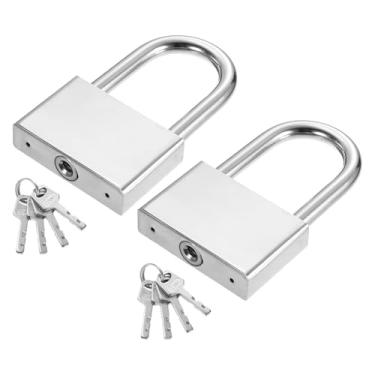 Imagem de PATIKIL Trava resistente de 68 mm, 2 peças de cadeado de alta segurança de aço de liga com 8 chaves para janela de porta de armazenamento de contêiner de transporte de armazém (H: 112,5 mm
