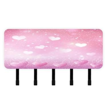 Imagem de Burbuja Porta-chaves de coração com glitter Valentine com 5 ganchos para chaves, porta-chaves autoadesivo montado na parede, organizador de armazenamento de correio para entrada, decoração de casa