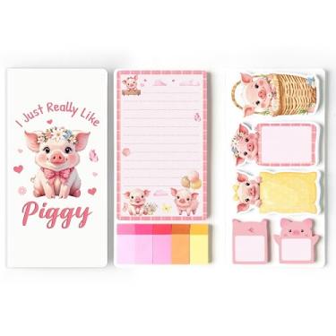 Imagem de Xqumoi Conjunto de notas adesivas I Just Really Like Piggy - 550 folhas de blocos autoadesivos fofos rosa porquinho rosa abas divisórias de animais florais pacote bloco de notas de volta às aulas