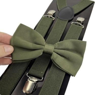 Imagem de Kit Gravata Borboleta e Suspensório Verde Oliva Adulto - SS GRAVATAS