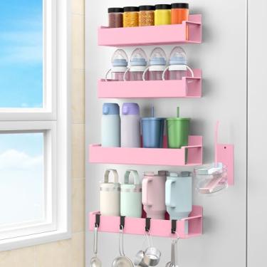 Imagem de HuggieGems Suporte magnético para garrafa de água para geladeira, organizador de copo para Stanley e copo para cozinha, pacote com 4, rosa
