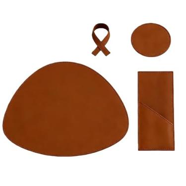 Imagem de Jogo Americano Sousplat em Couro + Porta Copo + Porta Talher e Guardanapo Casa Decoração Restaurante para Casa e Restaurante Brasileiro(KIT COM 4 JOGOS,CARAMELO Orgânico)