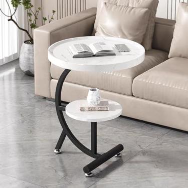 Imagem de Mesa de centro redonda, mesas de centro de madeira para sala de estar, mesa lateral de sofá, mesa lateral de móveis de destaque para sala de estar, sala de estar, interior, decoração de casa (50 cm