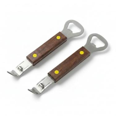 Imagem de Gadgetime USA Pacote com 2 abridores de latas de tinta com abridor de garrafas – Ferramenta de elevação de tampa de aço inoxidável resistente com cabo de madeira, barra de dupla utilização para latas