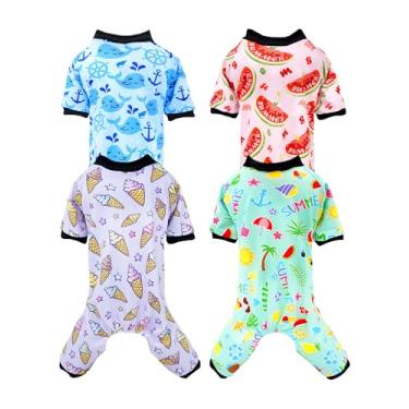 Imagem de PET SHOW Pacote com 4 pijamas de verão para cães extra grandes, meninas, meninos, melancia, macio, elástico, macacão de baleia, sorvete, macacão floral para cães, roupas com manga para animais de