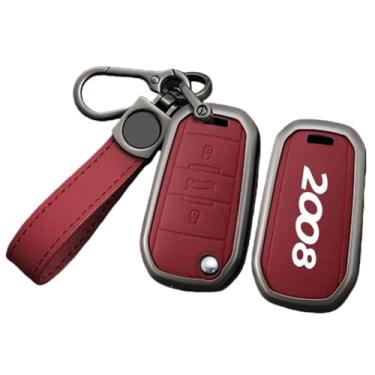 Imagem de Compatível com peugeot 2008 807 508 208 4008 5008 308 306 407 408 3008 carro remoto chave fob caso capa escudo chaveiro acessórios(C-red keyring)