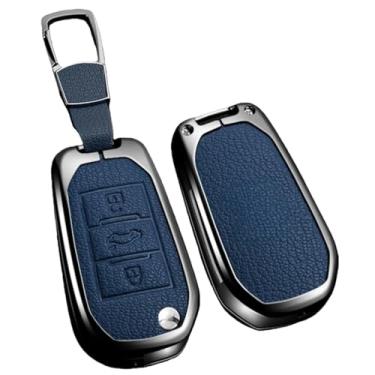 Imagem de Porta-chaves chaveiro compatível com peugeot 208 2008 301 308 3008 rcz 508 408 2008 307 capa protetora de couro para chave de carro(C-blue keychain)