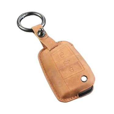 Imagem de Capa de couro para chave de carro, protetor de suporte compatível com vw golf 7 mk7 vii tiguan mk2 polo passat jetta lavida acessório(B-orange keychain)
