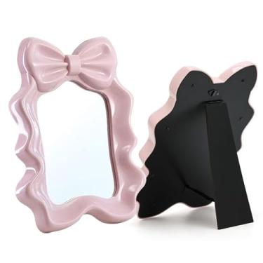 Imagem de YuanQ Espelhos de maquiagem de mesa ondulados espelho irregular para mesa de mesa, espelho de penteadeira, espelhos pendurados na parede, espelho ondulado de mesa com suporte, decoração de casa