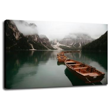 Imagem de Lake Wall Art Line Up Canvas Prints Mist Trees Poster For Home Conjunto de 1 Decorações com Moldura 76.2 cm x 50.8 cm
