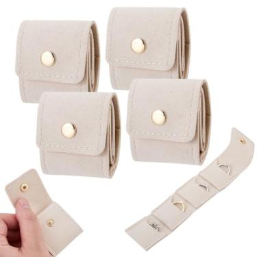 Imagem de DELORIGIN 4 peças mini estojo de joias de viagem de couro com 4 bolsos bolsa de joias com fecho de pressão dourado dobrável pequena bolsa de joias de viagem organizador para anéis, colares, brincos