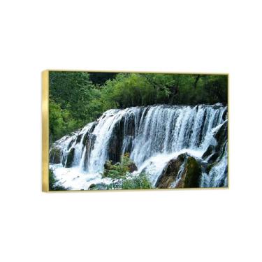 Imagem de BMZFYBS Quadro dourado arte de parede paisagem impressões em tela - floresta cachoeira - pintura decorativa - imagens para quarto 70 x 105 cm 27 x 41 pol