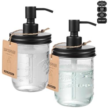 Imagem de SheeChung Dispensador de sabão Mason Pote, Dispensador de Saboneteira de Cozinha, Tampa de Bomba de Aço Inoxidável, Dispensadores de Sabão de Mão de Vidro para Bancada de Banheiro, Líquido, Loção