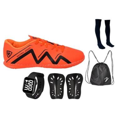 Imagem de Chuteira Futsal 1000 Quadra Costurada Adulto Novo + Meião + Caneleira 